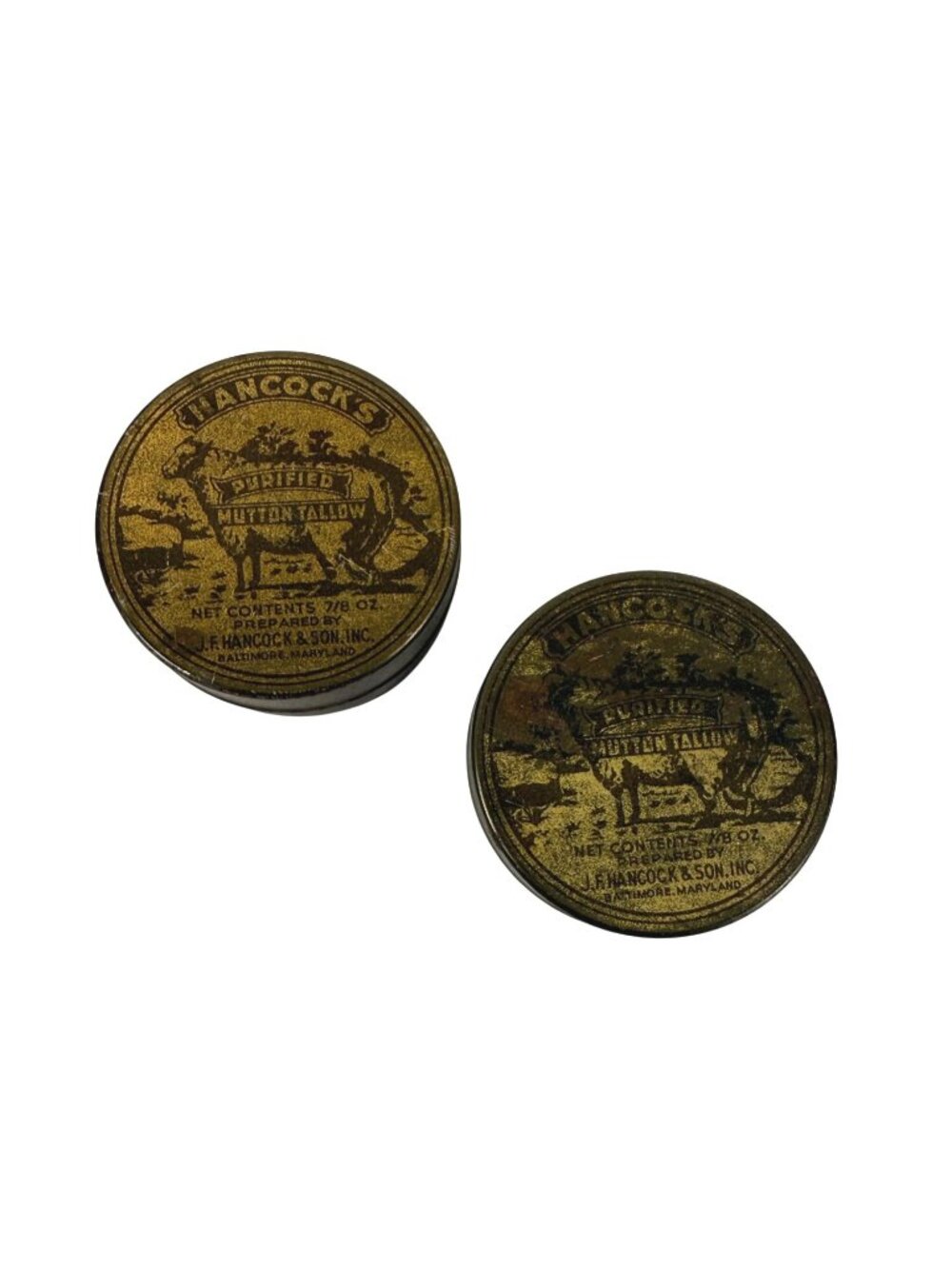 Hancocks Purified Mutton Tallow Vintage Tins 7/8 Oz J.F. Hancock & Son Baltimore